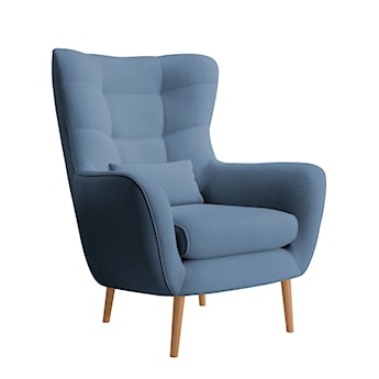 Fotel wypoczynkowy uszak Vence niebieski w tkaninie łatwoczyszczącej welur nóżki buk