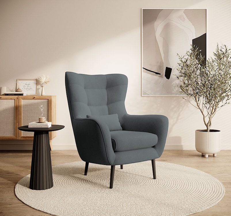 Fotel wypoczynkowy uszak Vence stalowy w tkaninie łatwoczyszczącej welur nóżki czarne  - zdjęcie 3