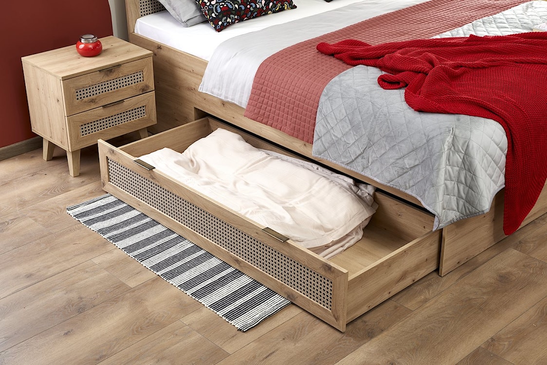 Łóżko drewniane Trivilla z szufladami dąb artisan/ plecionka wiedeńska  - zdjęcie 9