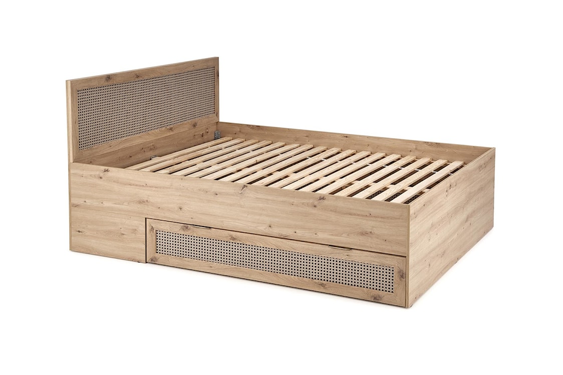 Łóżko drewniane Trivilla z szufladami dąb artisan/ plecionka wiedeńska  - zdjęcie 7