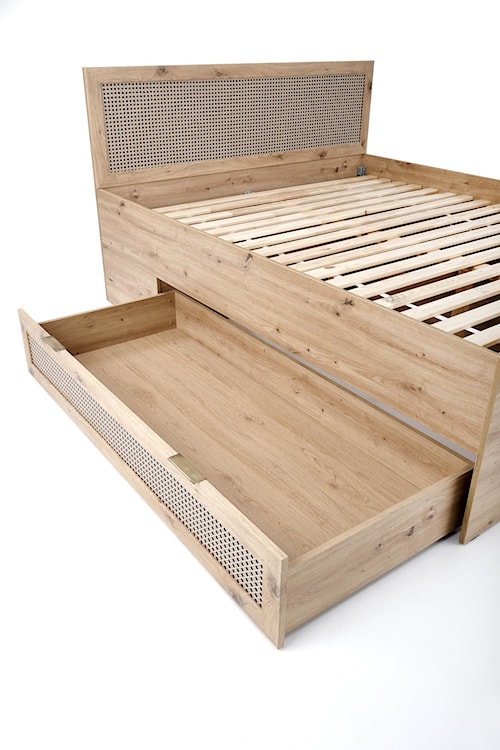 Łóżko drewniane Trivilla z szufladami dąb artisan/ plecionka wiedeńska  - zdjęcie 4