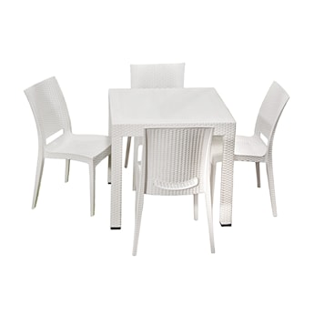 Zestaw ogrodowy Valries czteroosobowy stół i krzesła biały technorattan 