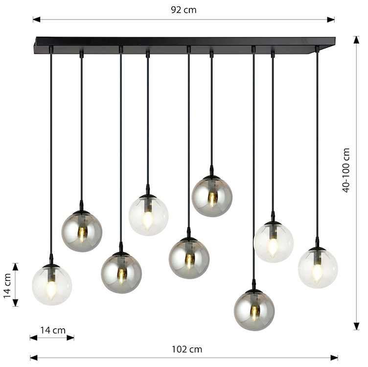 Lampa wisząca Fregene grafitowo-transparentna x9  - zdjęcie 3