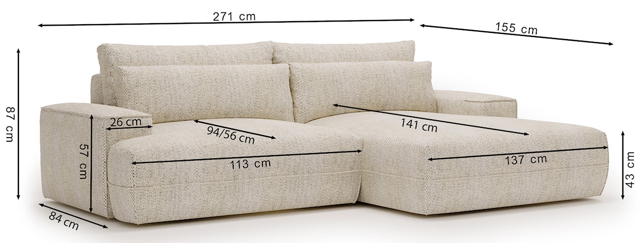 Narożnik z funkcją spania Frenno L-kształtny z pojemnikiem khaki prawostronny  - zdjęcie 12