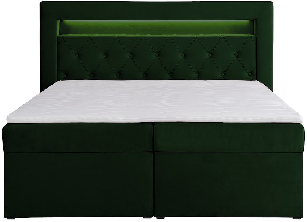 Łóżko kontynentalne 140x200 cm Goldess z pojemnikami i oświetleniem LED butelkowa zieleń welwet  - zdjęcie 6