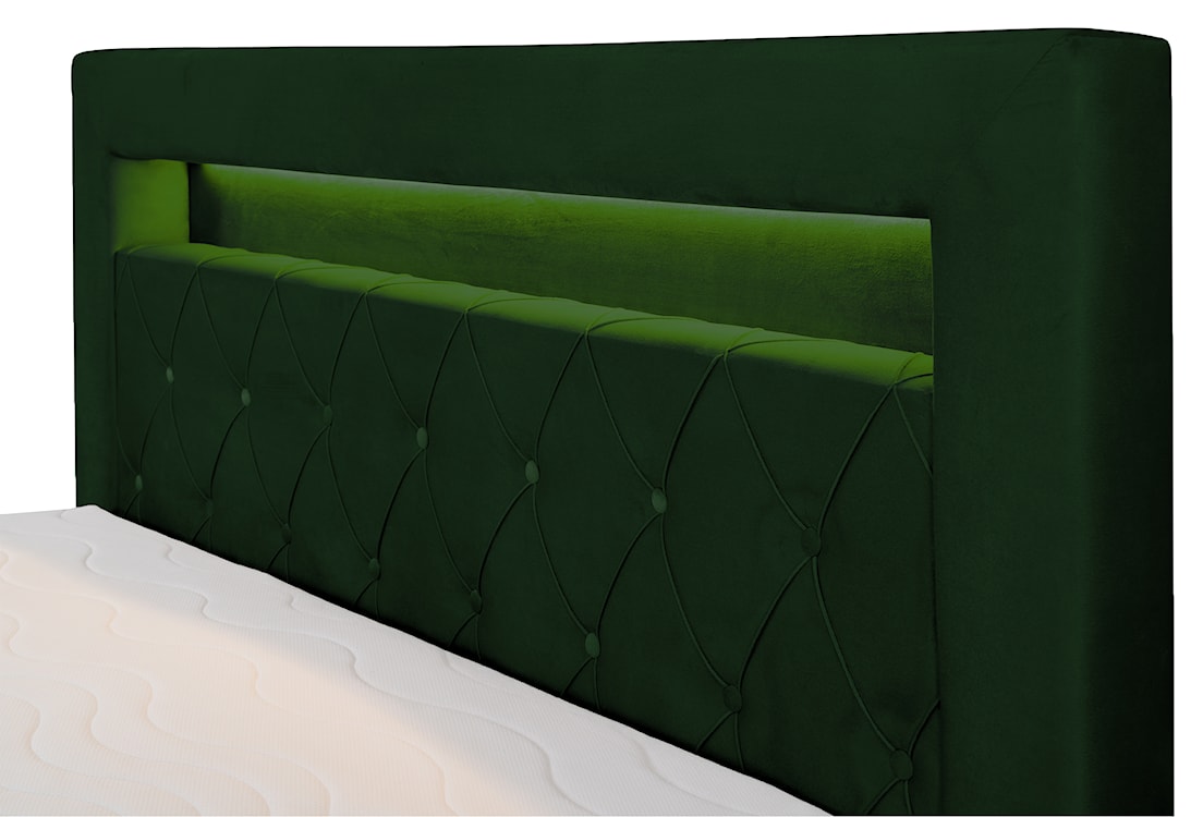 Łóżko kontynentalne 140x200 cm Goldess z pojemnikami i oświetleniem LED butelkowa zieleń welwet  - zdjęcie 4