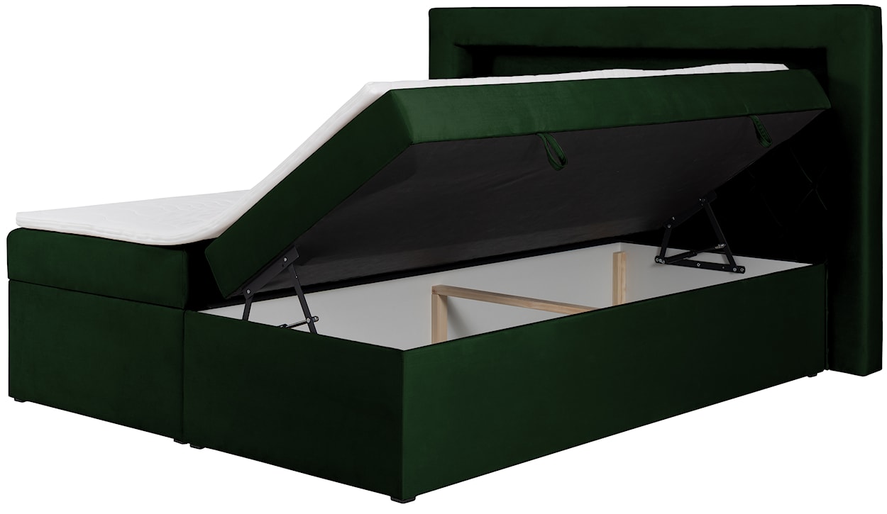 Łóżko kontynentalne 140x200 cm Goldess z pojemnikami i oświetleniem LED butelkowa zieleń welwet  - zdjęcie 8