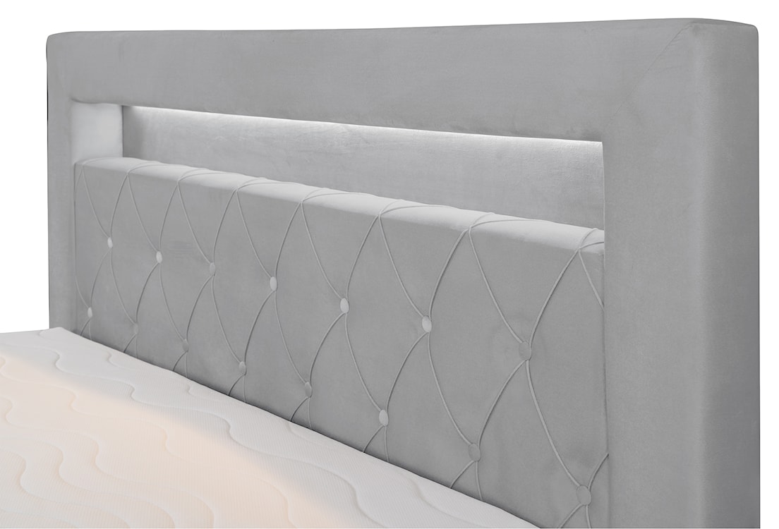 Łóżko kontynentalne 140x200 cm Goldess z pojemnikami i oświetleniem LED szare welwet  - zdjęcie 4