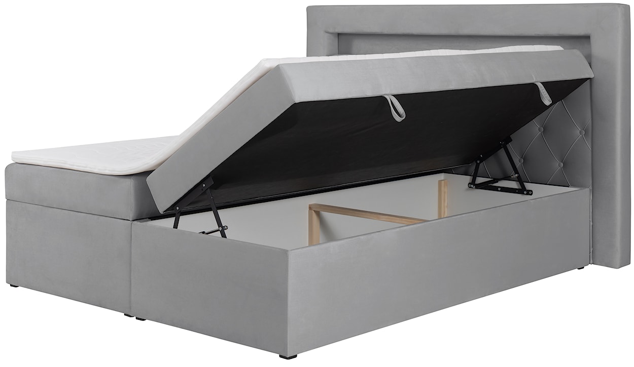 Łóżko kontynentalne 140x200 cm Goldess z pojemnikami i oświetleniem LED szare welwet  - zdjęcie 8