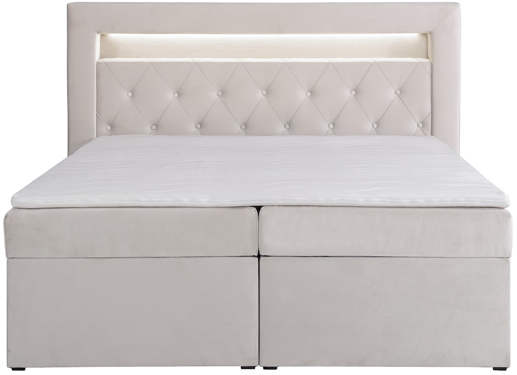 Łóżko kontynentalne 140x200 cm Goldess z pojemnikami i oświetleniem LED szarobeżowe welwet  - zdjęcie 6