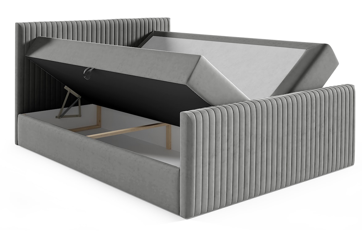 Łóżko kontynentalne 160x200 cm Manello z dwoma pojemnikami i topperem szare welur  - zdjęcie 3