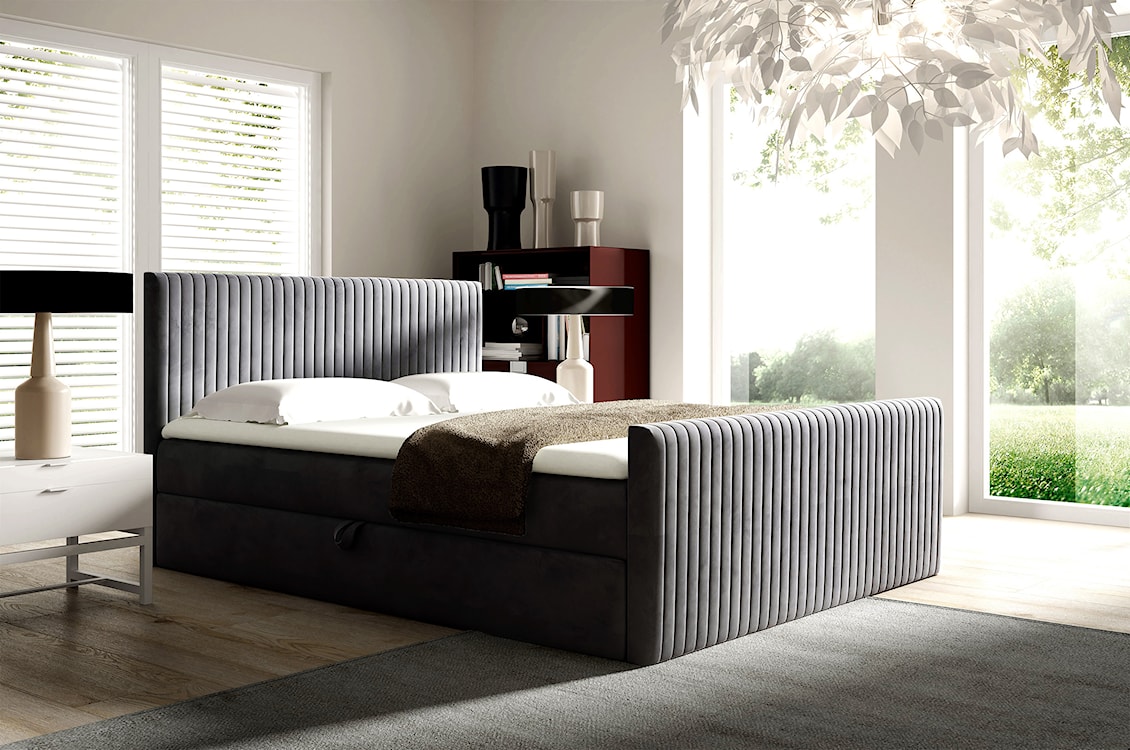 Łóżko kontynentalne 160x200 cm Manello z dwoma pojemnikami i topperem szare welur  - zdjęcie 2