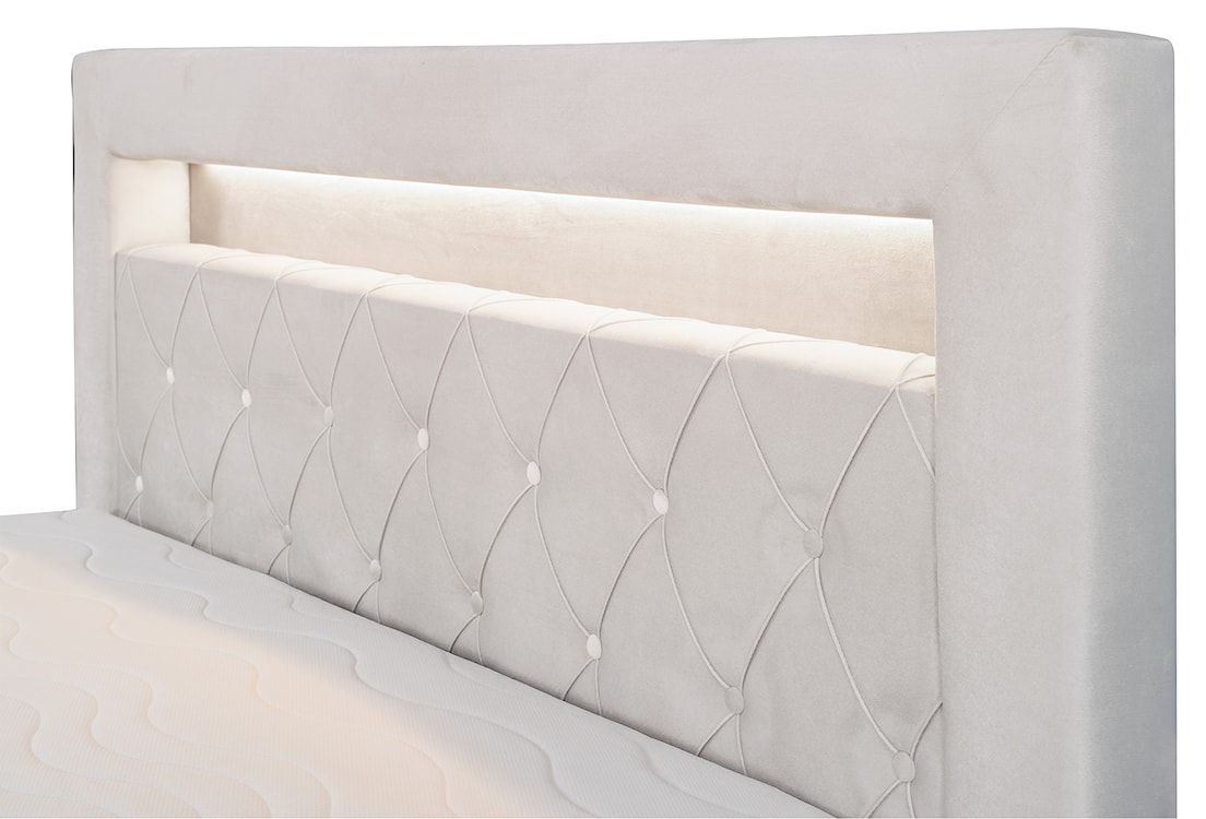 Łóżko kontynentalne 140x200 cm Goldess z pojemnikami i oświetleniem LED szarobeżowe welwet  - zdjęcie 4