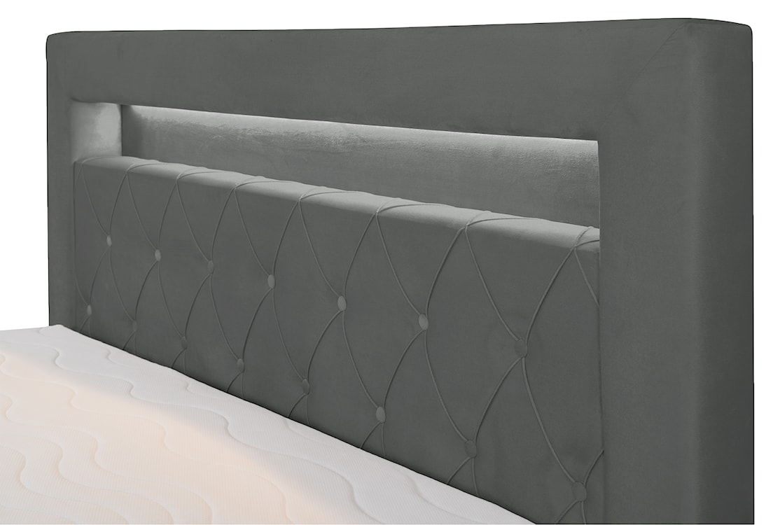 Łóżko kontynentalne 140x200 cm Goldess z pojemnikami i oświetleniem LED ciemnoszare welwet  - zdjęcie 4