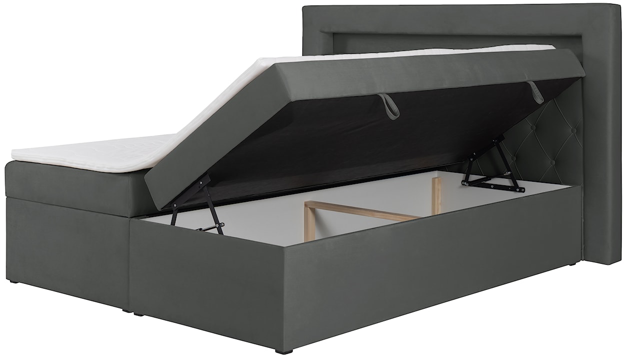 Łóżko kontynentalne 140x200 cm Goldess z pojemnikami i oświetleniem LED ciemnoszare welwet  - zdjęcie 8