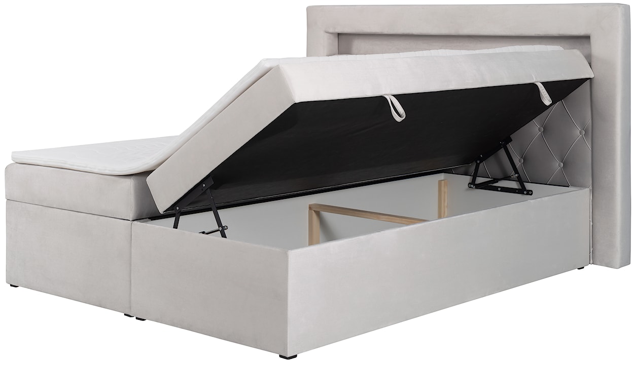 Łóżko kontynentalne 140x200 cm Goldess z pojemnikami i oświetleniem LED szarobeżowe welwet  - zdjęcie 8