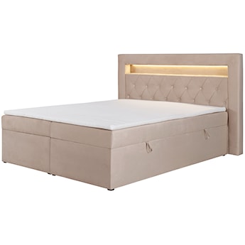 Łóżko kontynentalne 160x200 cm Goldess z pojemnikami i oświetleniem LED beżowe welwet