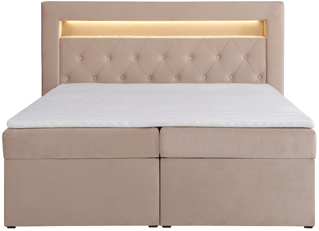 Łóżko kontynentalne 140x200 cm Goldess z pojemnikami i oświetleniem LED beżowe welwet  - zdjęcie 6