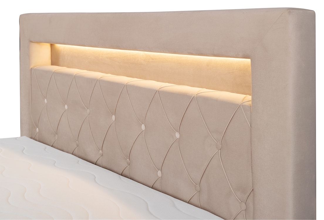 Łóżko kontynentalne 140x200 cm Goldess z pojemnikami i oświetleniem LED beżowe welwet  - zdjęcie 4