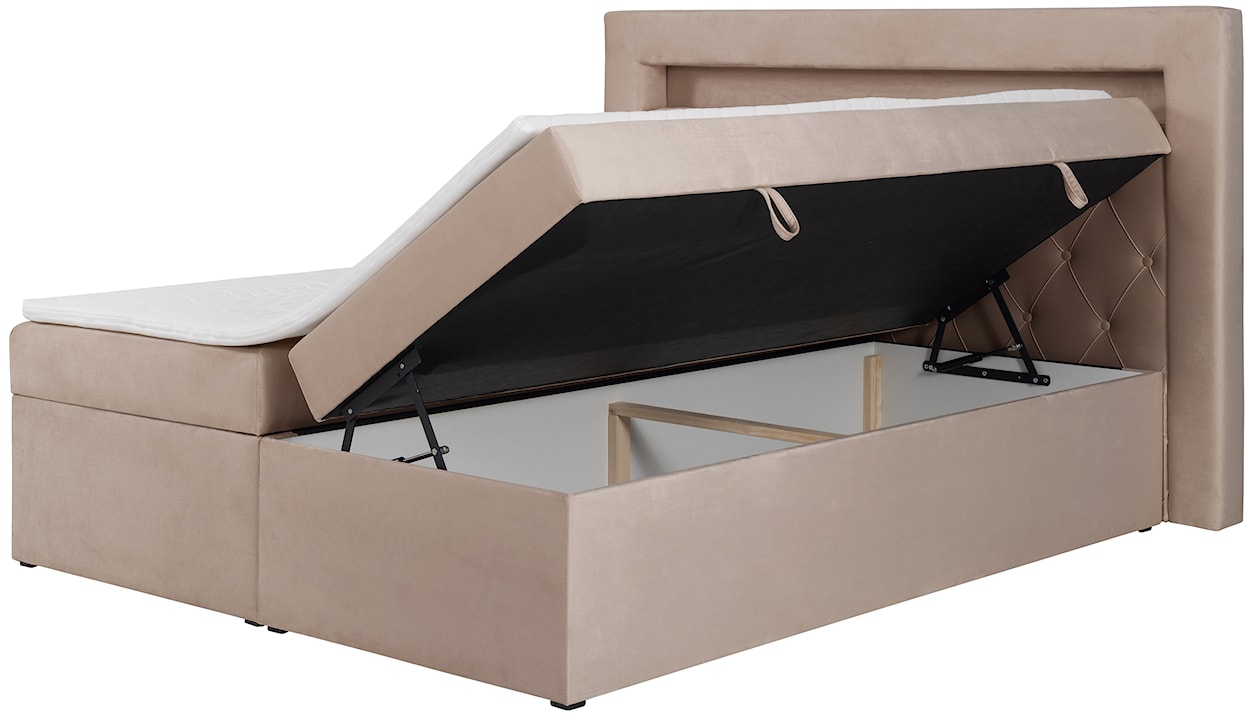 Łóżko kontynentalne 140x200 cm Goldess z pojemnikami i oświetleniem LED beżowe welwet  - zdjęcie 8
