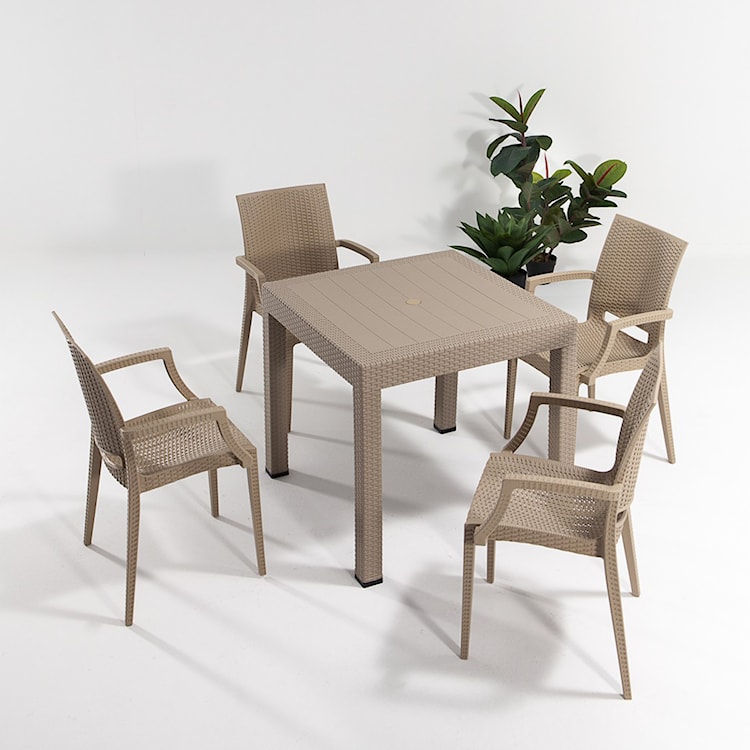 Zestaw ogrodowy Valries czteroosobowy stół i krzesła z podłokietnikami beżowy technorattan   - zdjęcie 2