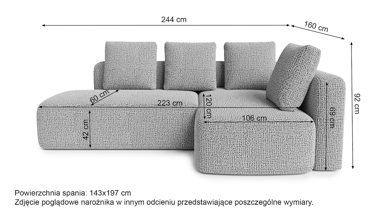 Narożnik z funkcją spania Halme L-kształtny z boczkiem i pojemnikiem beżowy plecionka hydrofobowa prawostronny  - zdjęcie 4