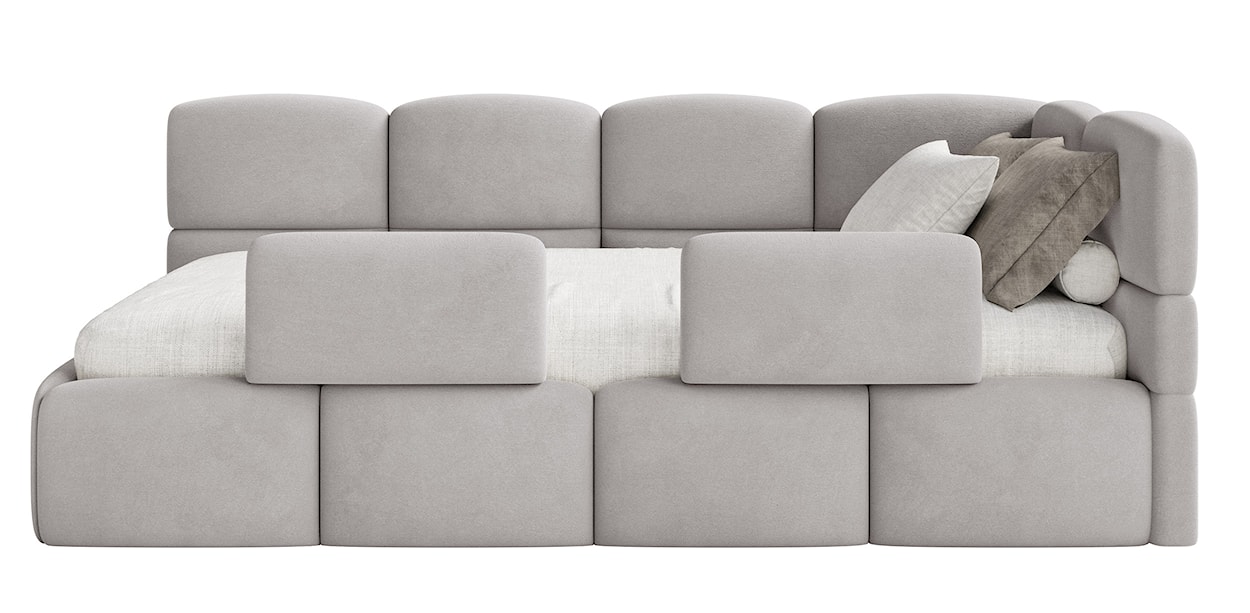 Łóżko młodzieżowe 90x200 cm Cloudy prawostronne z pojemnikiem i barierkami jasnoszare welur hydrofobowy łatwoczyszczący  - zdjęcie 8