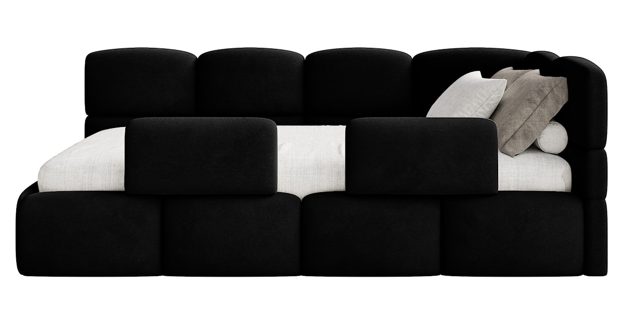 Łóżko młodzieżowe 90x200 cm Cloudy prawostronne z materacem pojemnikiem i barierkami czarne welur hydrofobowy łatwoczyszczący  - zdjęcie 8