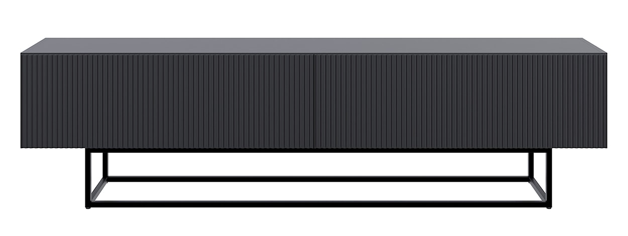 Szafka RTV Veldio z frezowanym frontem 175 cm Czarna z czarnymi nogami  - zdjęcie 4