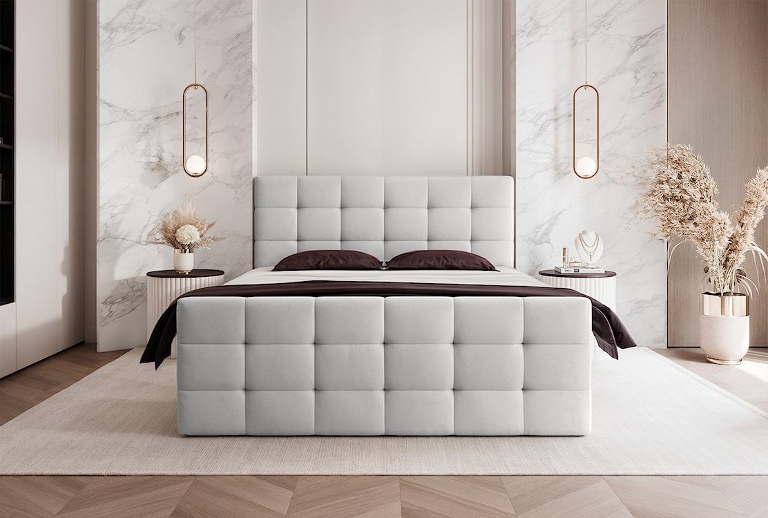 Łóżko kontynentalne 140x200 cm Padwa z pojemnikami i topperem jasnoszare welur  - zdjęcie 2