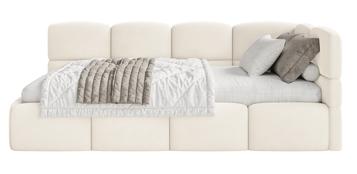 Łóżko młodzieżowe 90x200 cm Cloudy prawostronne z pojemnikiem kremowe welur hydrofobowy łatwoczyszczący  - zdjęcie 4