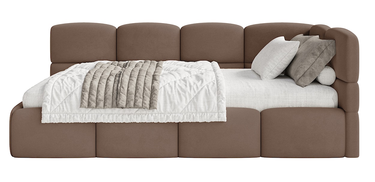 Łóżko młodzieżowe 90x200 cm Cloudy prawostronne z pojemnikiem brązowe welur hydrofobowy łatwoczyszczący  - zdjęcie 4