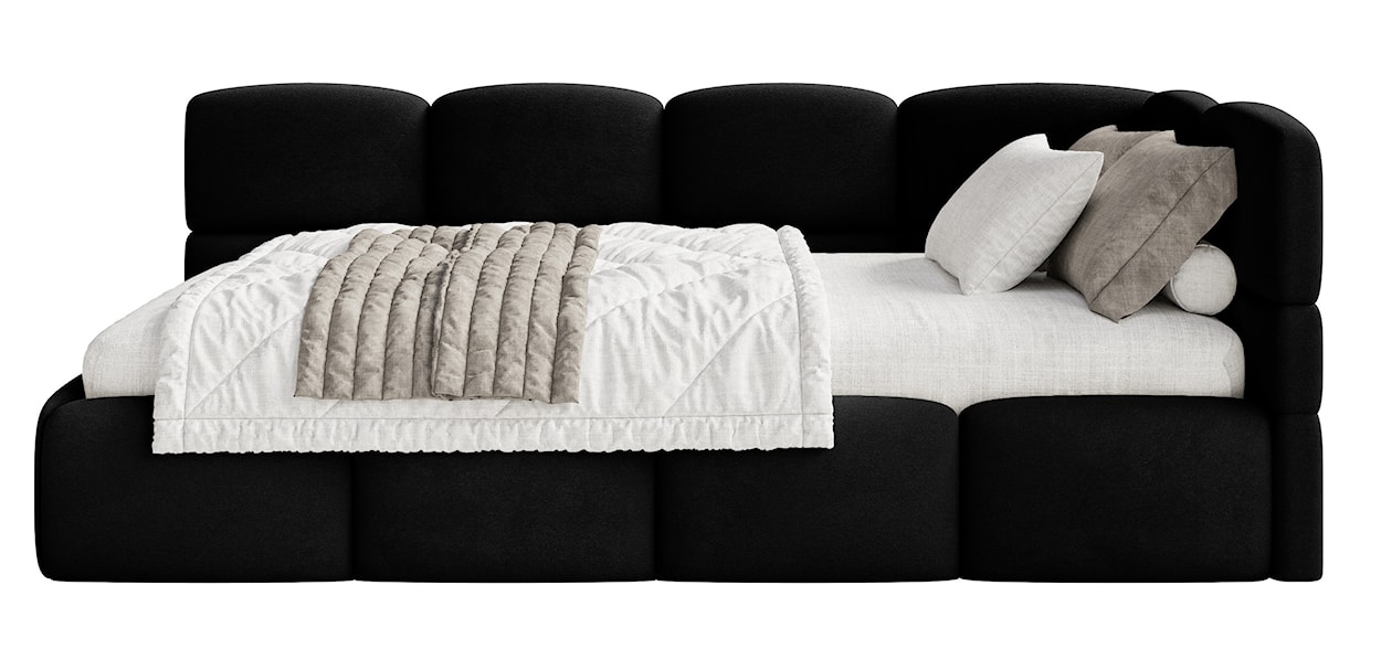 Łóżko młodzieżowe 90x200 cm Cloudy prawostronne z materacem pojemnikiem i barierkami czarne welur hydrofobowy łatwoczyszczący  - zdjęcie 7