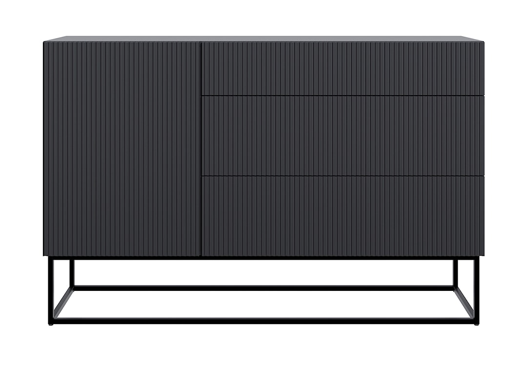 Komoda jednodrzwiowa Veldio z frezowanym frontem i trzema szufladami 140 cm Czarna z czarnymi nogami  - zdjęcie 4