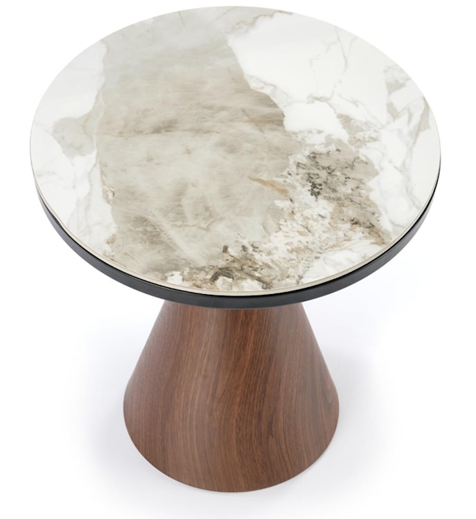 Stolik kawowy okrągły Cornizes 50 cm biały marmur/ orzech  - zdjęcie 2