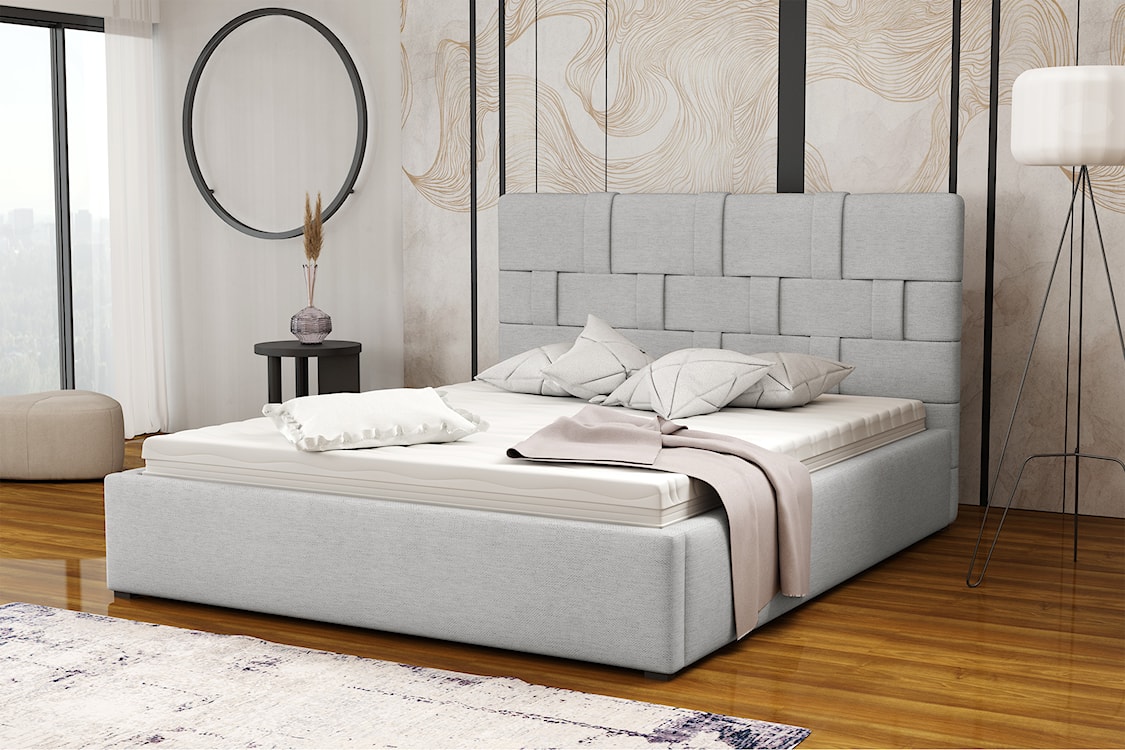 Łóżko tapicerowane 200x200 cm Zalino jasnoszare plecionka  - zdjęcie 2