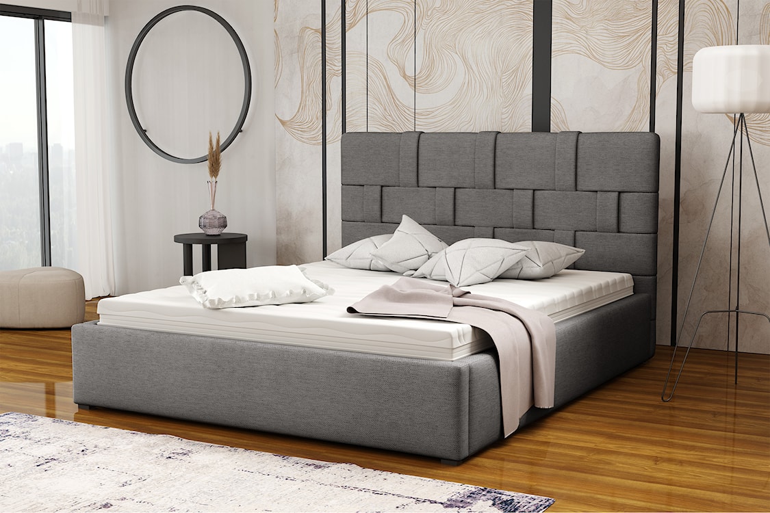Łóżko tapicerowane 160x200 cm Zalino ciemnoszare plecionka  - zdjęcie 2