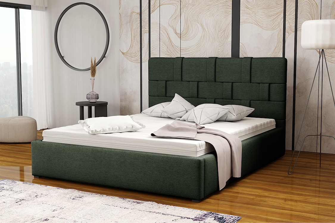 Łóżko tapicerowane 200x200 cm Zalino ciemnozielone plecionka  - zdjęcie 2