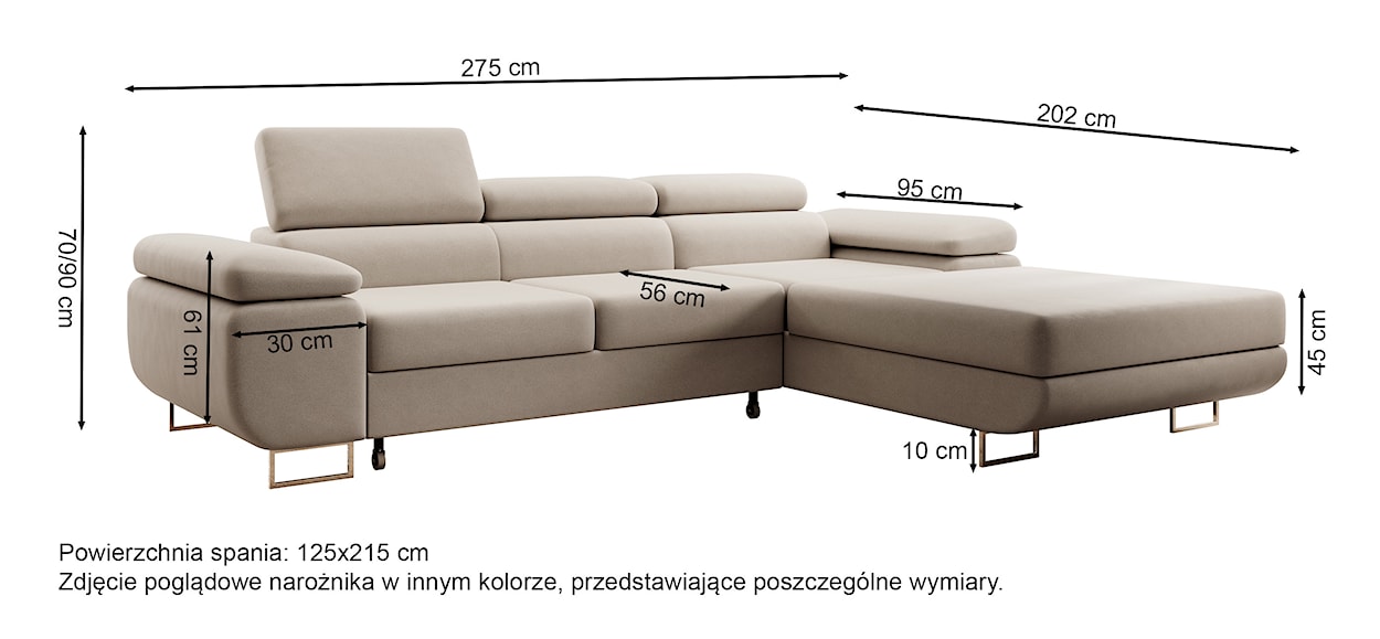 Narożnik z funkcją spania Ganta L-kształtny z pojemnikiem kremowy welur łatwoczyszczący prawostronny  - zdjęcie 7