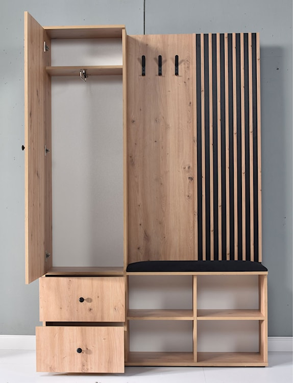 Garderoba jednodrzwiowa Lamelia z lustrem i siedziskiem 128,5 cm dąb artisan  - zdjęcie 4