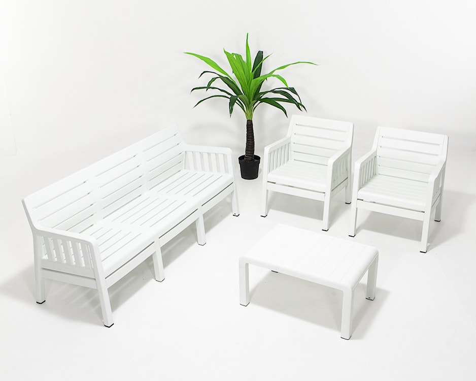 Zestaw ogrodowy pięcioosobowy Scrally ze stolikiem z tworzywa sztucznego biały  - zdjęcie 2