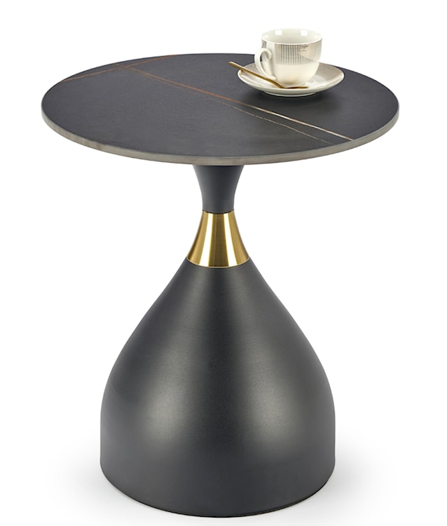 Stolik kawowy okrągły Ortelly 50 cm czarny marmur/ złota wstawka  - zdjęcie 4