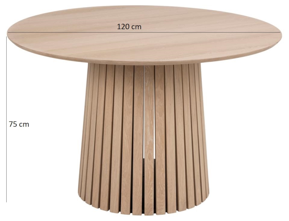 Stół okrągły Gimmar dąb bielony z lamelową podstawą 120 cm  - zdjęcie 5
