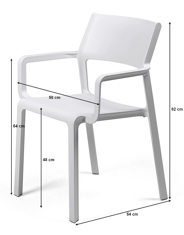 Zestaw ogrodowy stół kwadratowy Clip 70 cm i 4 krzesła z podłokietnikami Trill Nardi z certyfikowanego tworzywa biały  - zdjęcie 3