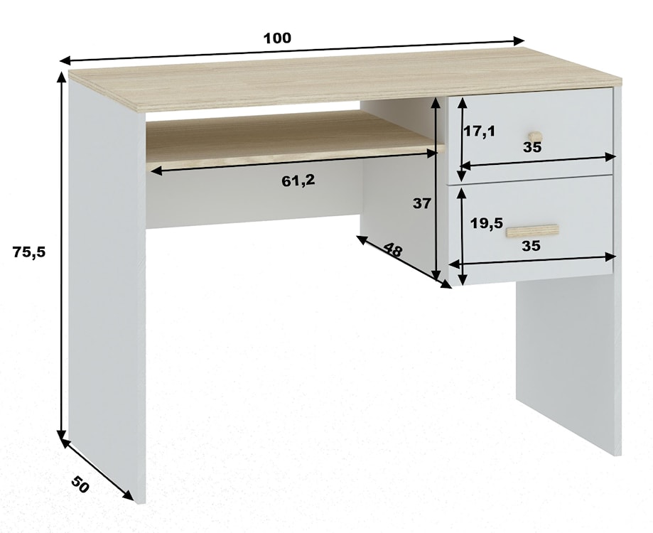 Biurko dziecięce Goody z dwiema szufladami i wnęką 100 cm biało drewniane  - zdjęcie 5