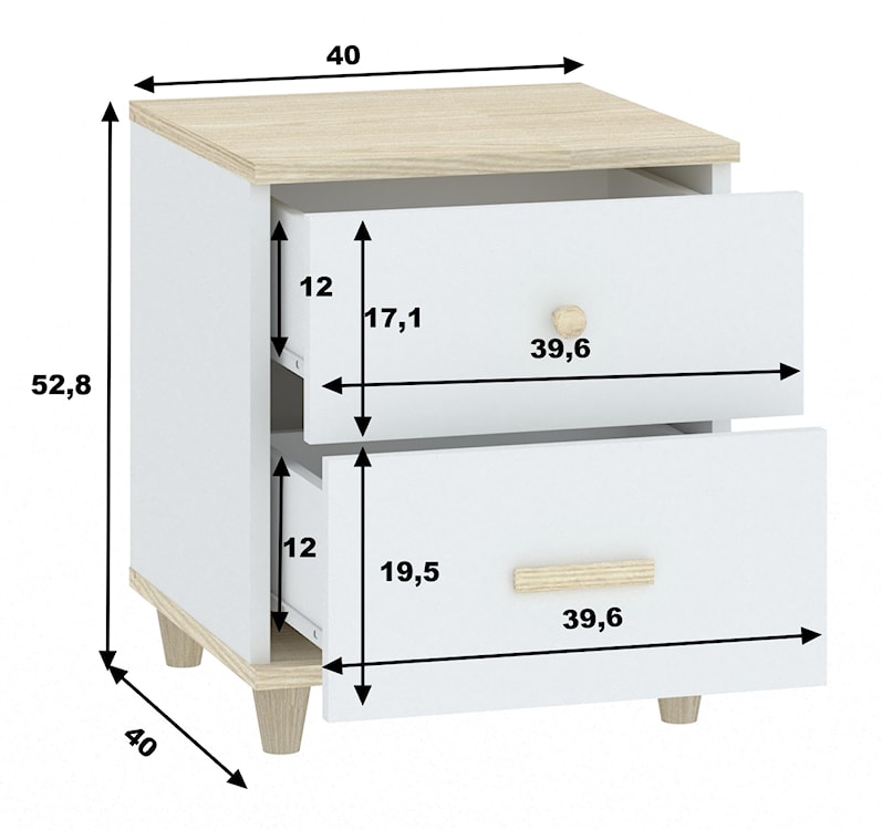Szafka nocna dziecięca Goody z dwiema szufladami 40 cm biało drewniana  - zdjęcie 4