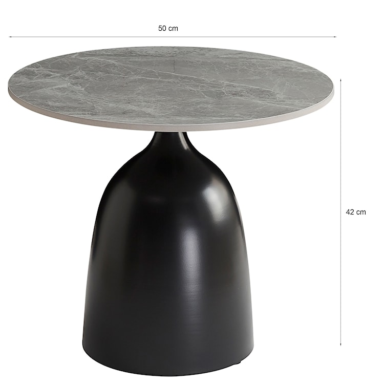 Stolik kawowy Granive okrągły średnica 50 cm z szarym kamiennym blatem i czarną podstawą  - zdjęcie 4