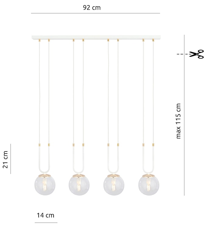 Lampa wisząca Greerlan biało-transparentna x4  - zdjęcie 6