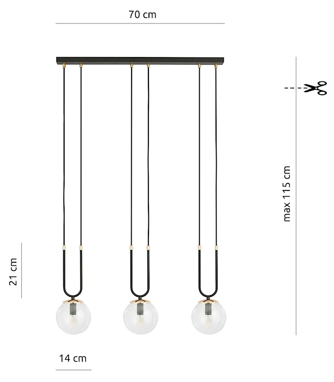 Lampa wisząca Greerlan czarno-transparentna x3  - zdjęcie 7