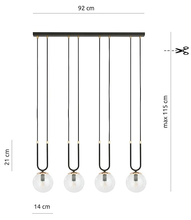 Lampa wisząca Greerlan czarno-transparentna x4  - zdjęcie 7